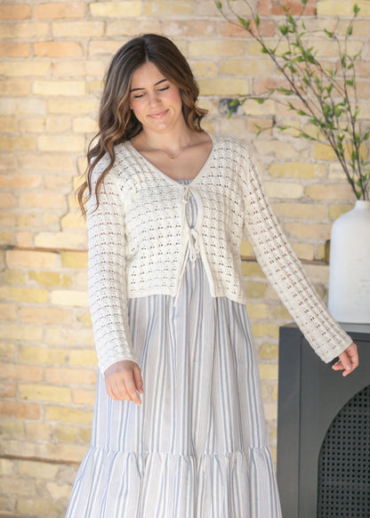 Crochet Double Bow V-Neck Sweater FF Tops