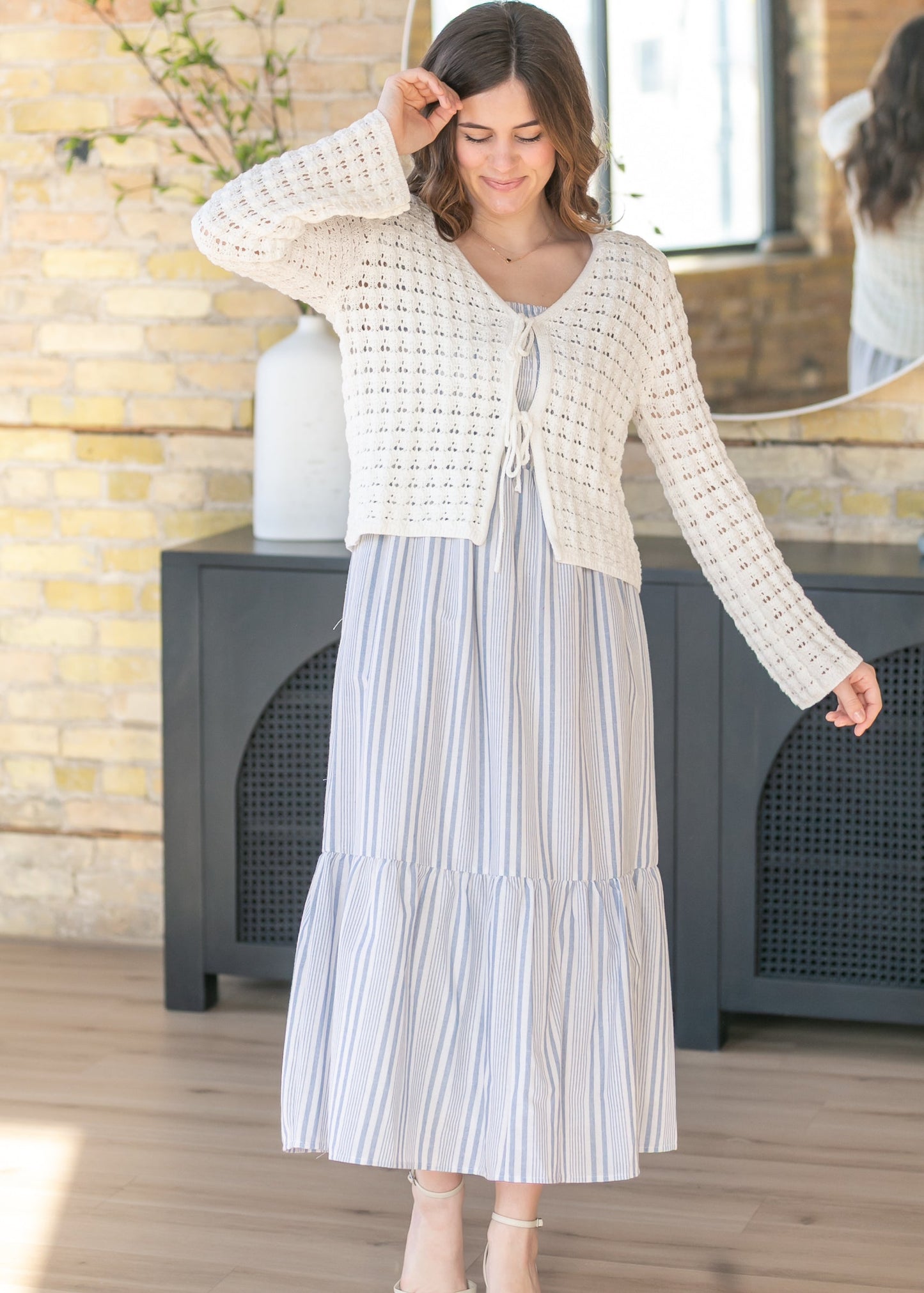 Crochet Double Bow V-Neck Sweater FF Tops