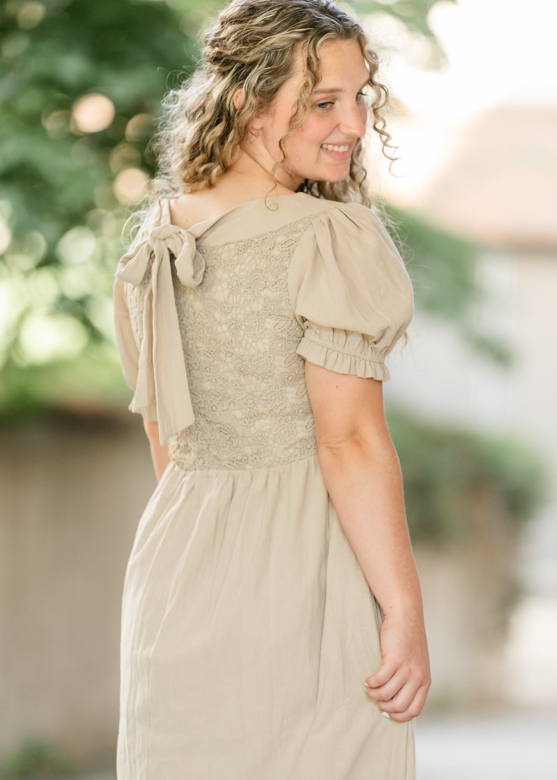 Crochet Lace Bodice Bow Detail Dress FF Dresses