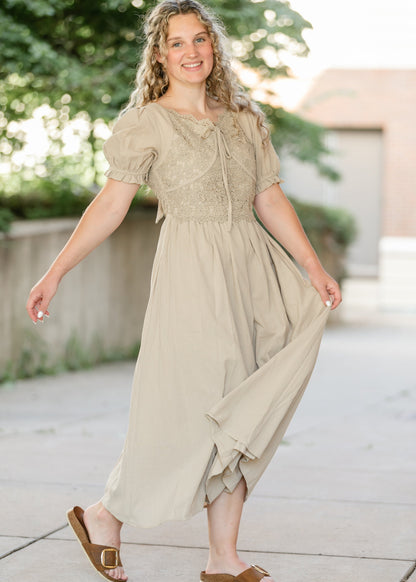 Crochet Lace Bodice Bow Detail Dress FF Dresses