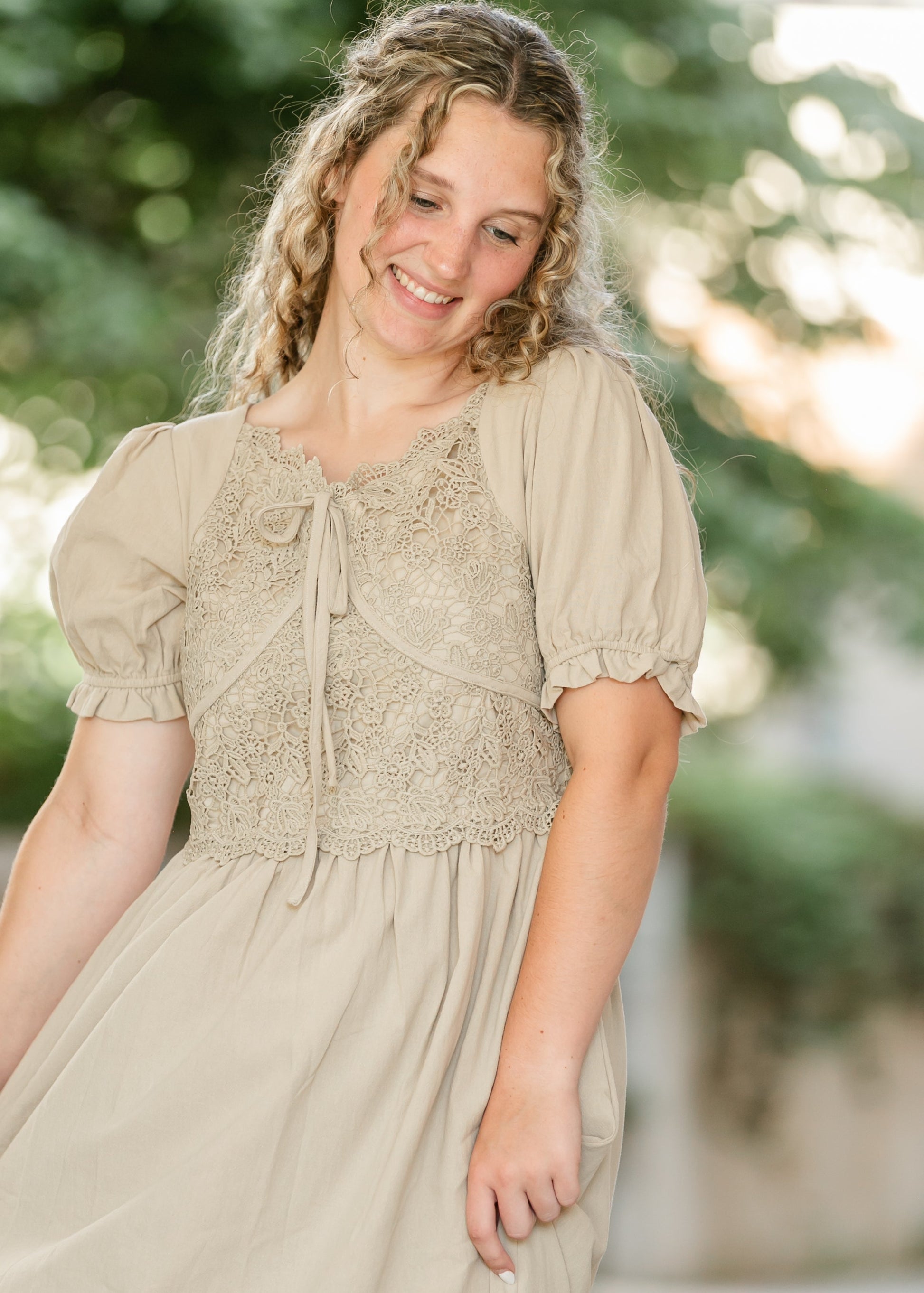 Crochet Lace Bodice Bow Detail Dress FF Dresses