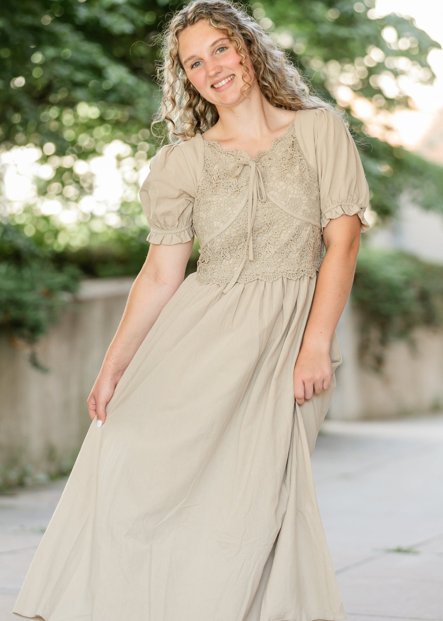 Crochet Lace Bodice Bow Detail Dress FF Dresses
