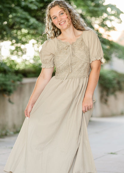 Crochet Lace Bodice Bow Detail Dress FF Dresses