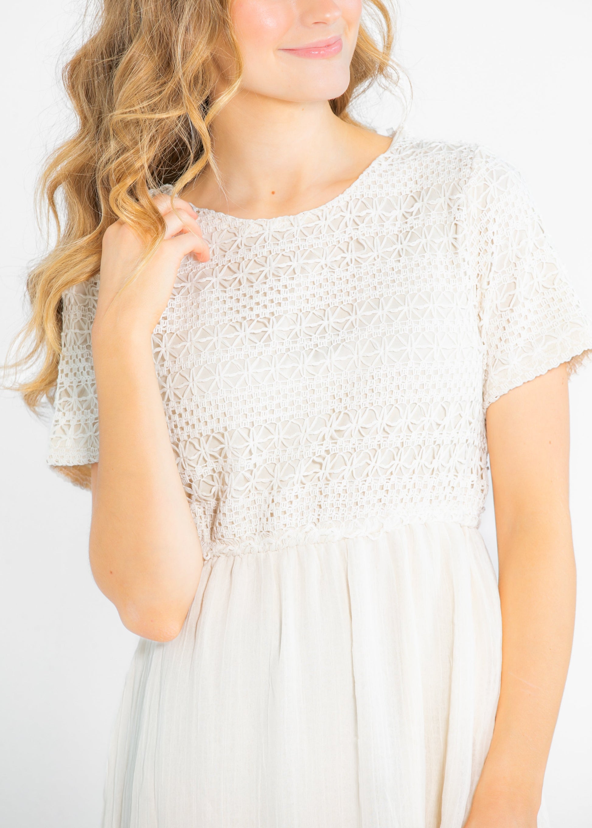 Crochet Mix Cream Maxi Dress FF Dresses