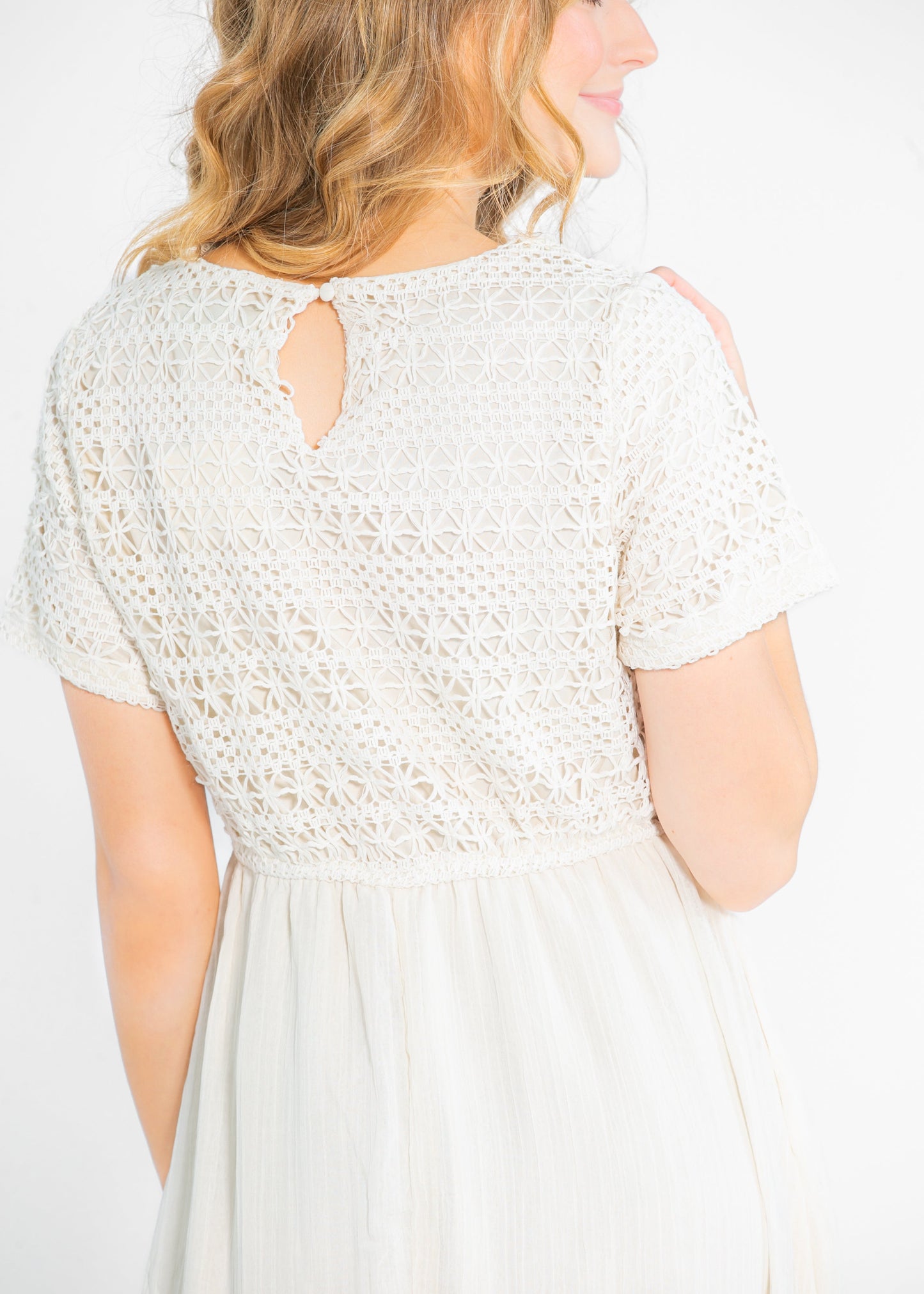 Crochet Mix Cream Maxi Dress FF Dresses