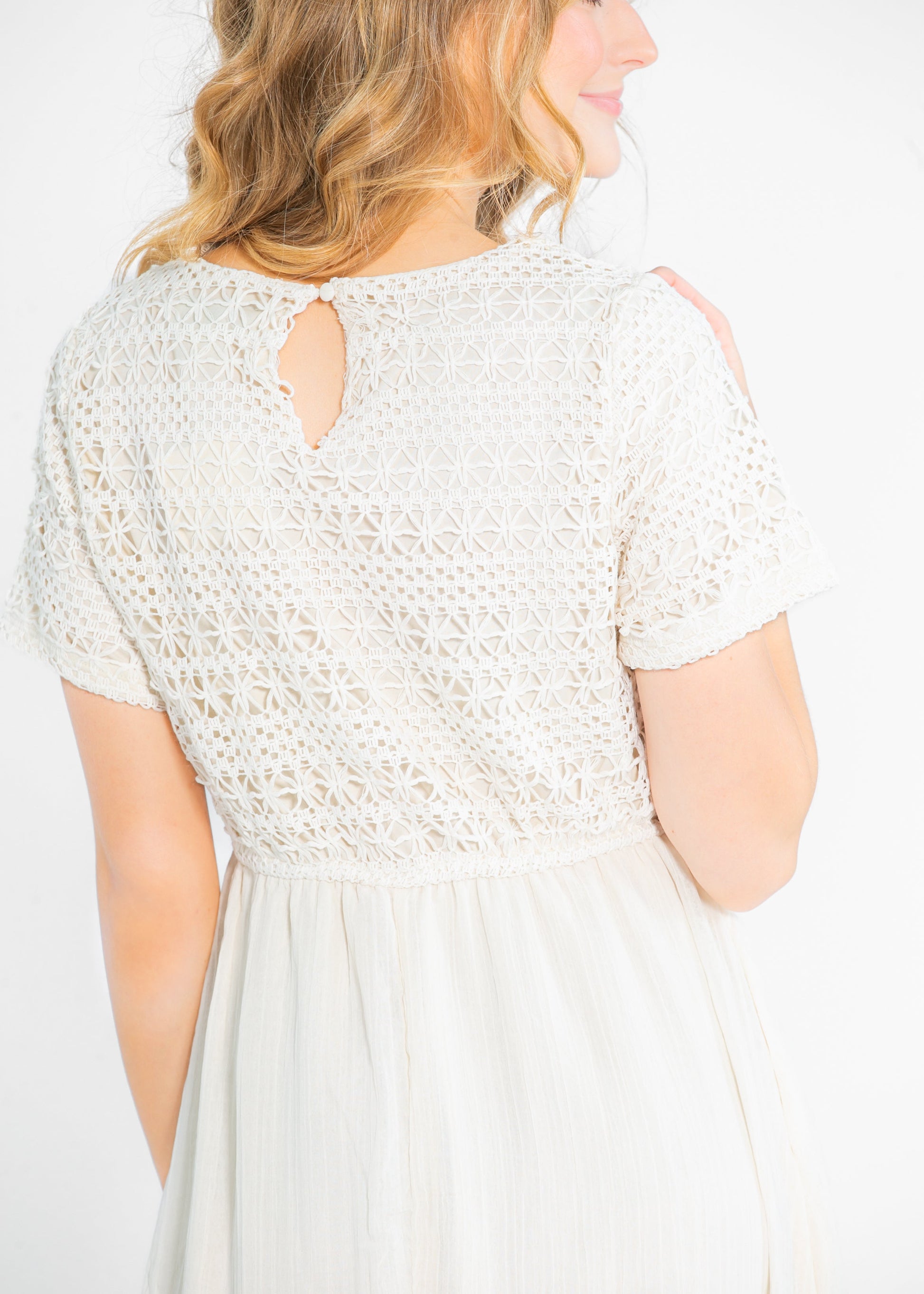 Crochet Mix Cream Maxi Dress FF Dresses