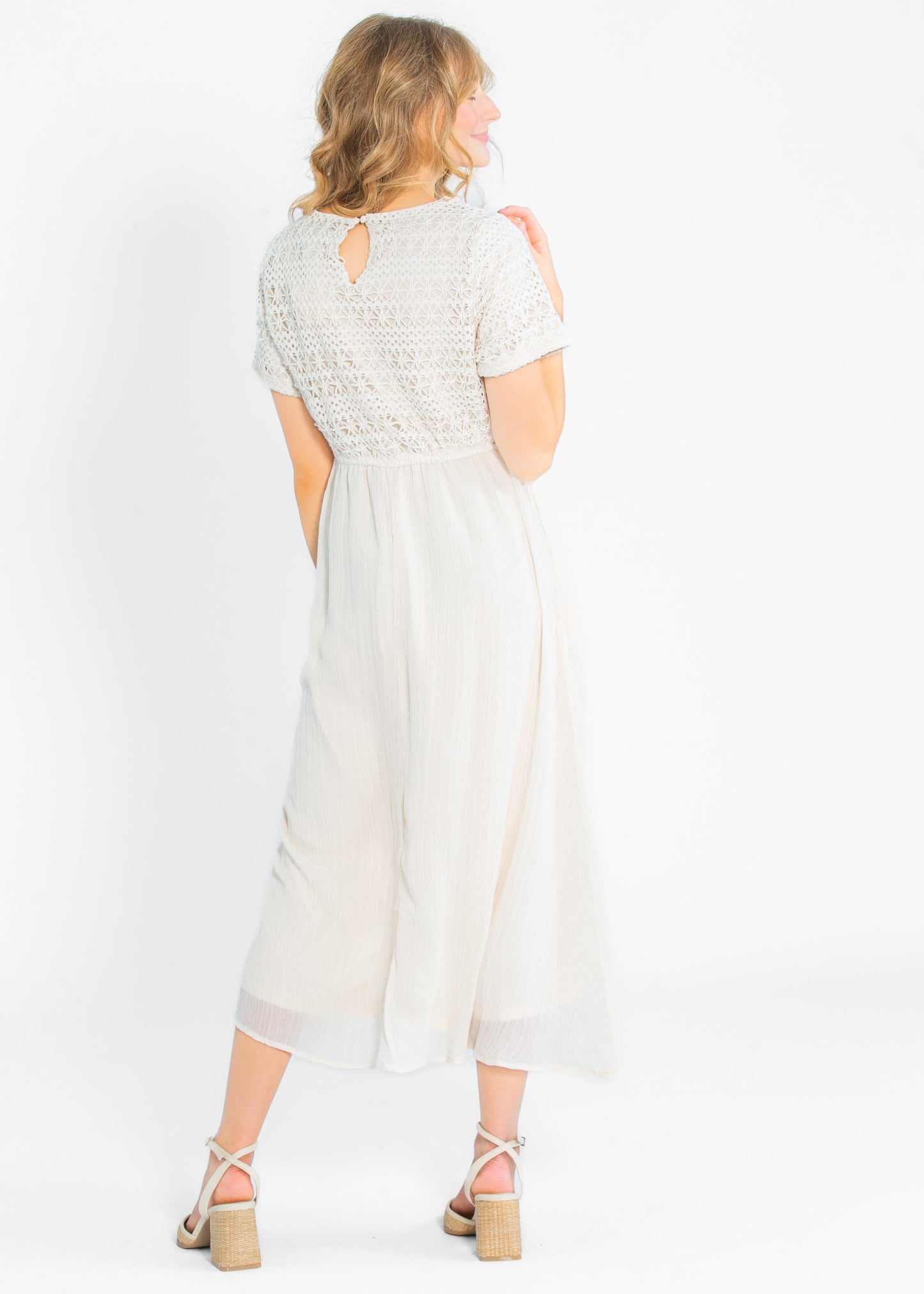 Crochet Mix Cream Maxi Dress FF Dresses