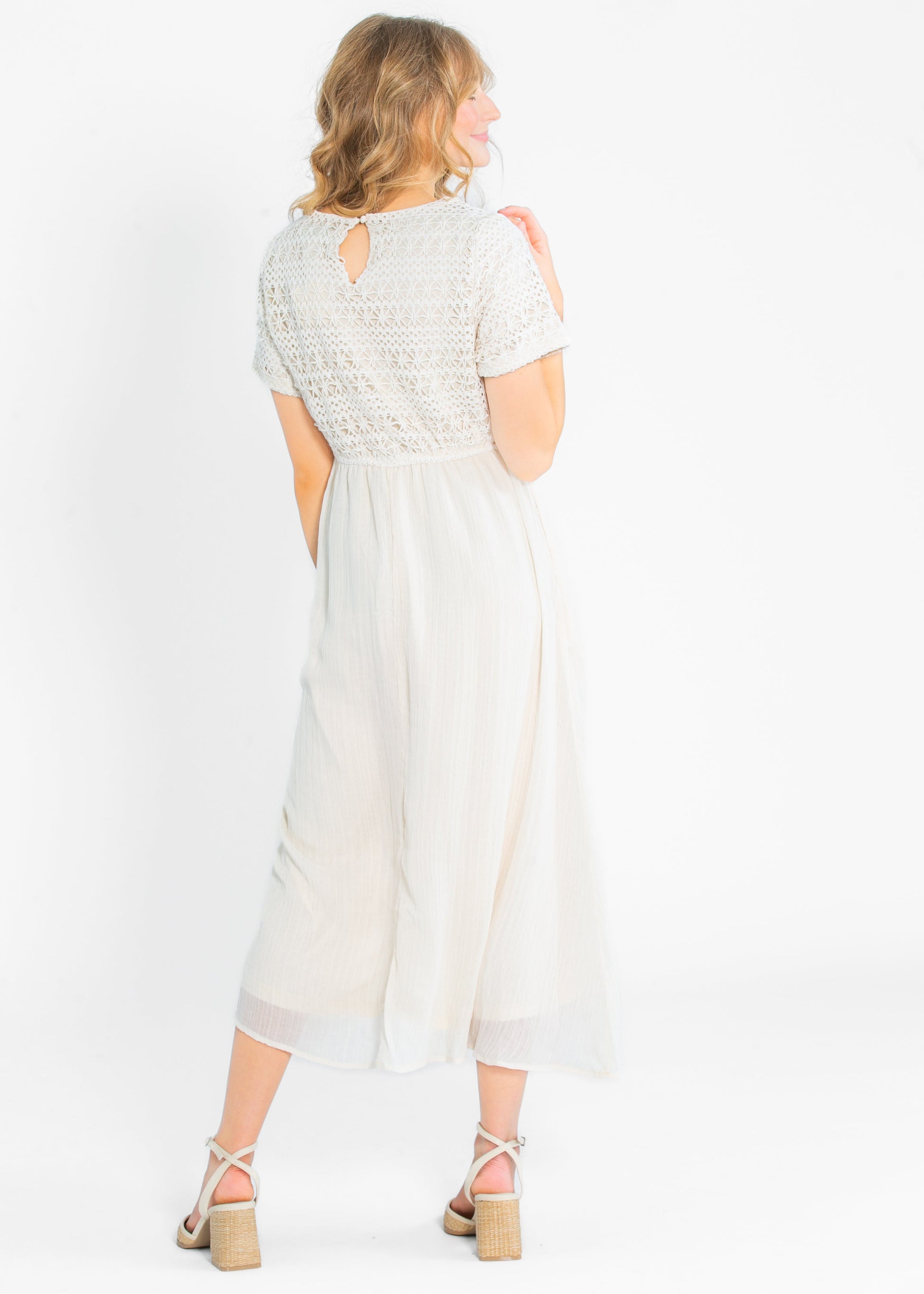 Crochet Mix Cream Maxi Dress FF Dresses