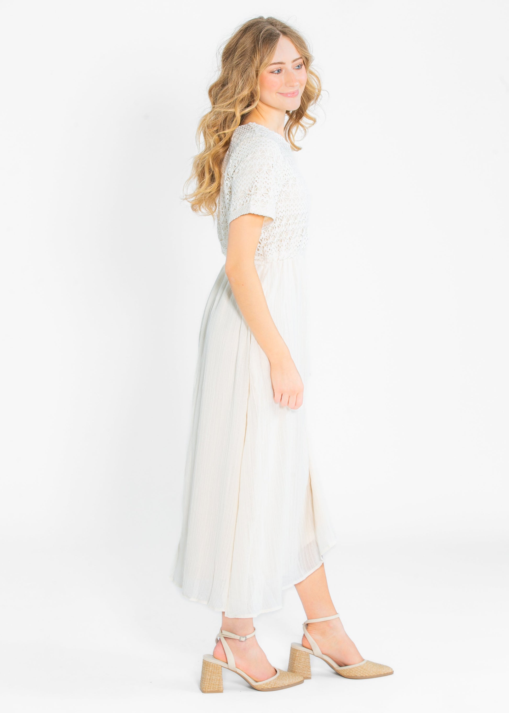 Crochet Mix Cream Maxi Dress FF Dresses