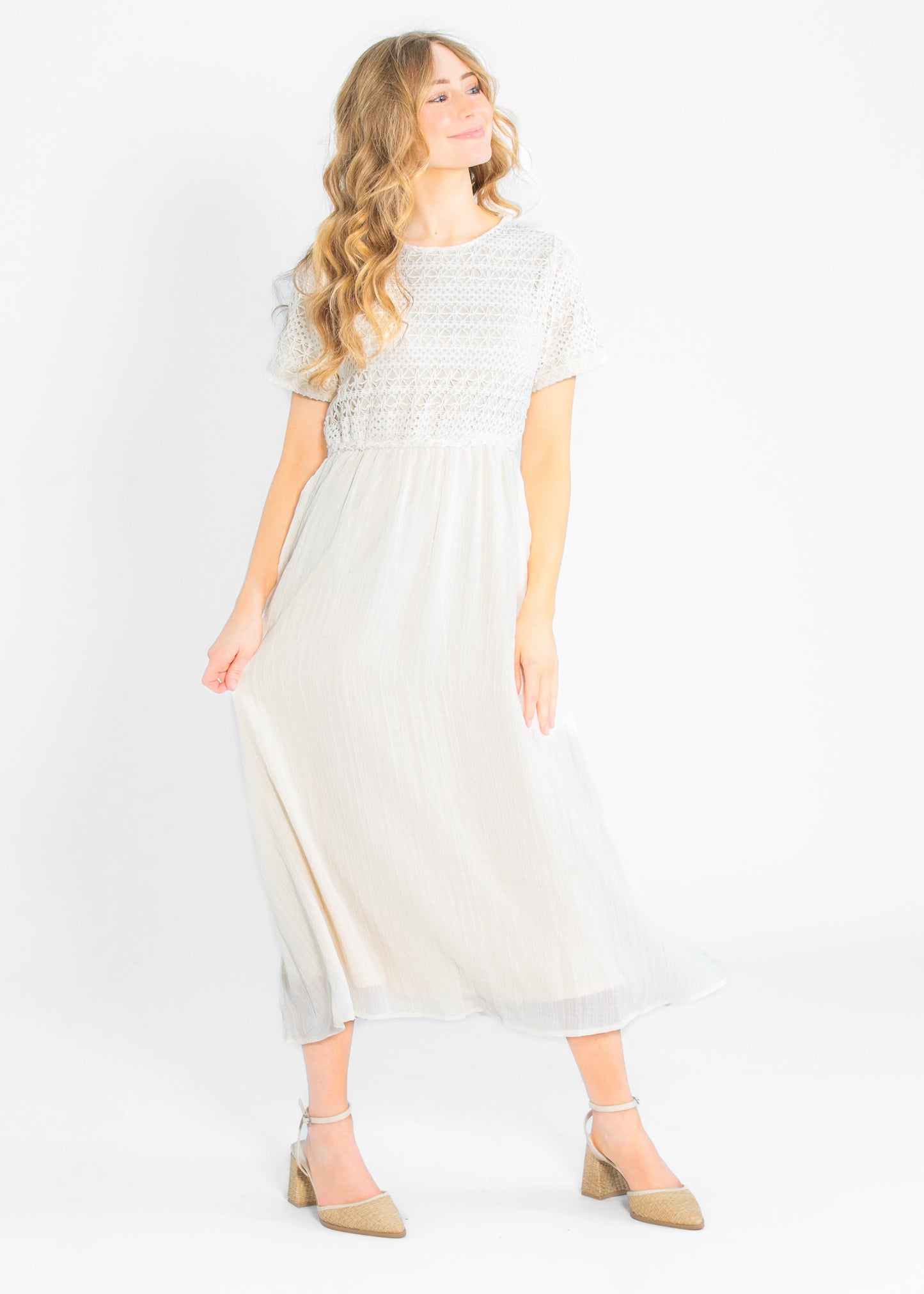 Crochet Mix Cream Maxi Dress FF Dresses