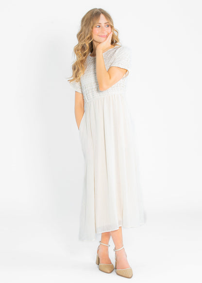 Crochet Mix Cream Maxi Dress FF Dresses