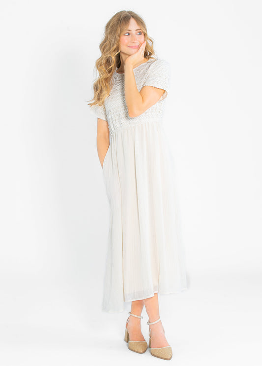 Crochet Mix Cream Maxi Dress FF Dresses