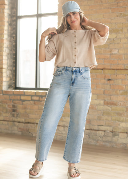 Cropped High Rise Barrel Jeans FF Pants