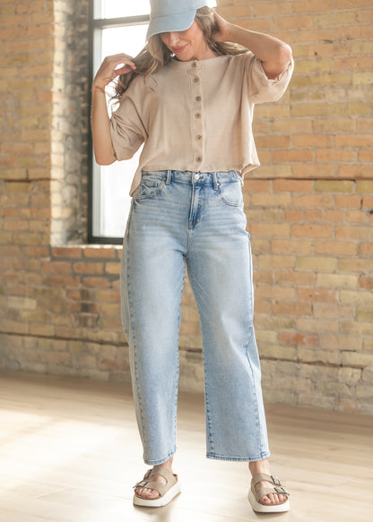 Cropped High Rise Barrel Jeans FF Pants