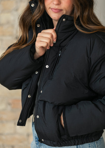 Cropped Snap Front Puffer Jacket FF Tops