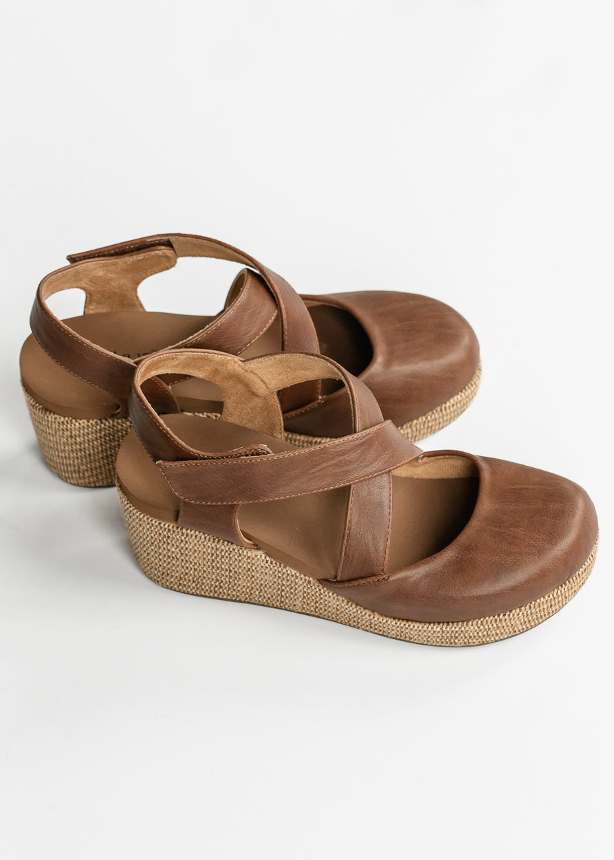 Cross-Cross Strap Closed Toe Wedge Shoes