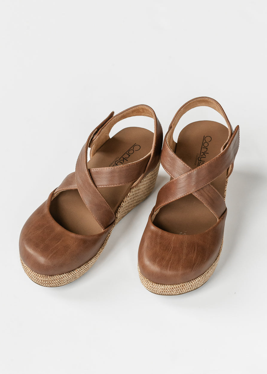 Cross-Cross Strap Closed Toe Wedge Shoes
