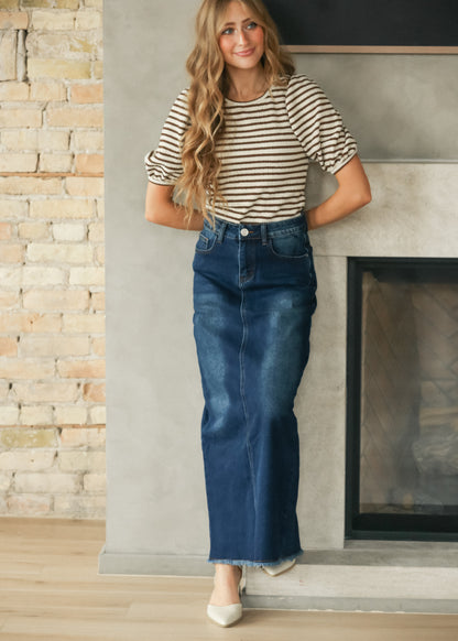 Dakotah Dark Wash Denim Maxi Skirt IC Skirts