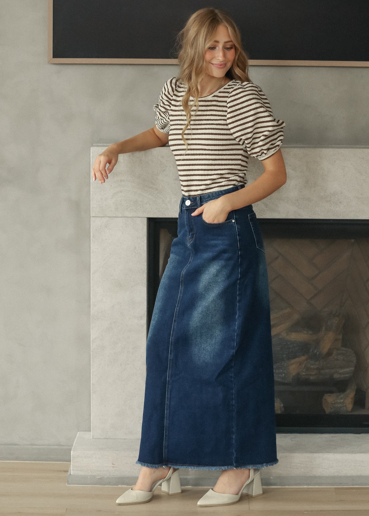 Dakotah Dark Wash Denim Maxi Skirt IC Skirts