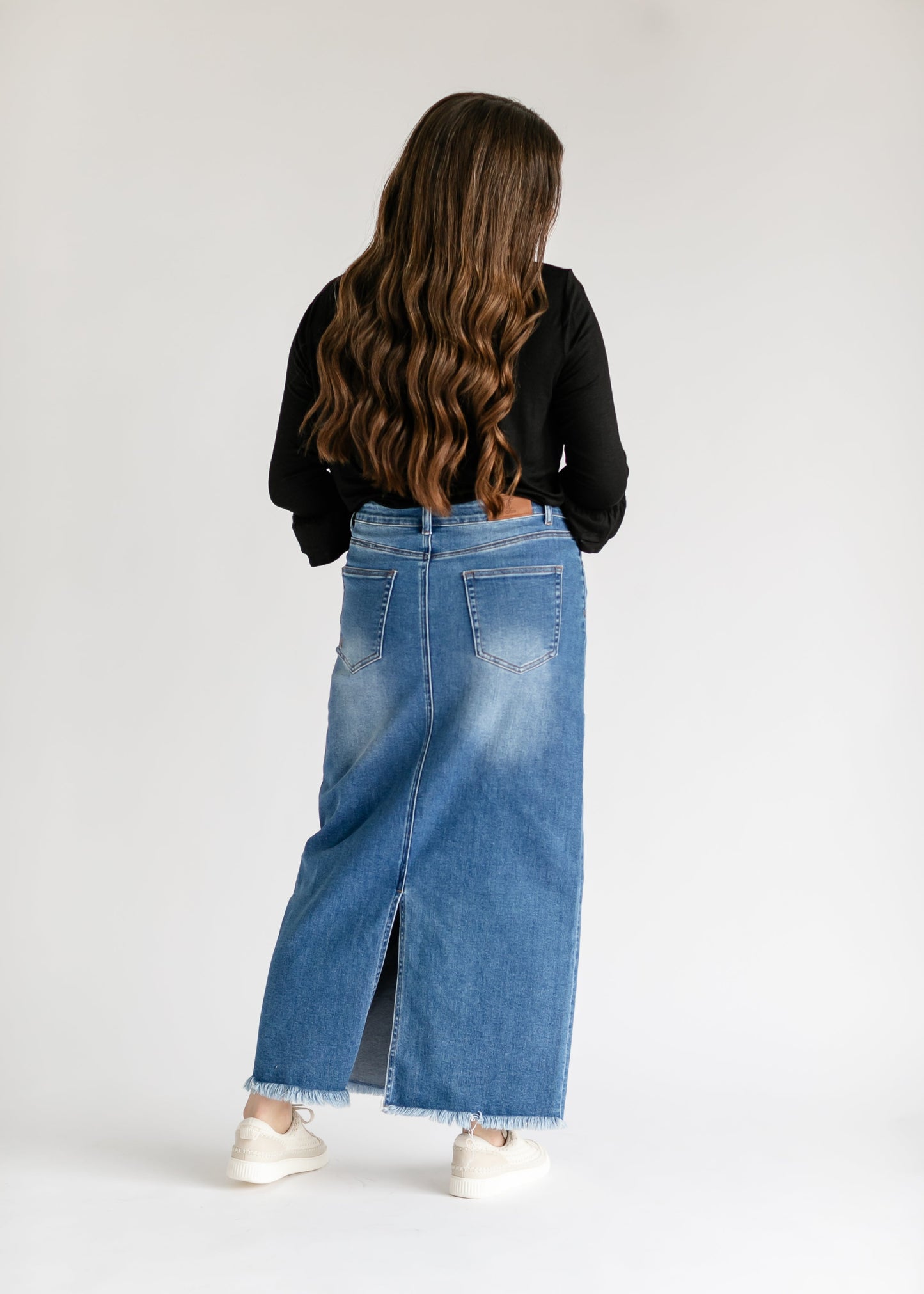 Dakotah Raw Hem Long Denim Skirt IC Skirts