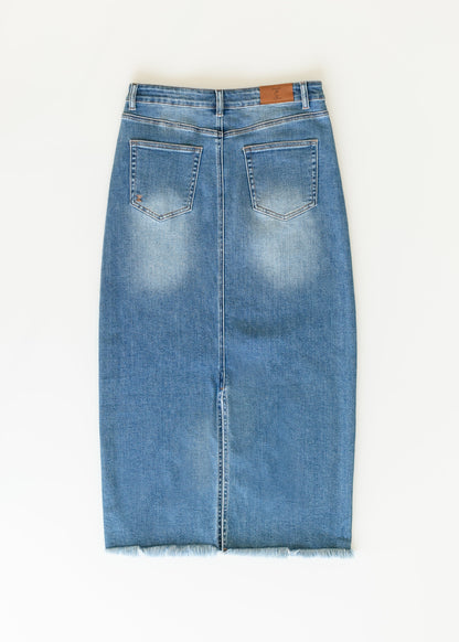 Dakotah Raw Hem Long Denim Skirt IC Skirts