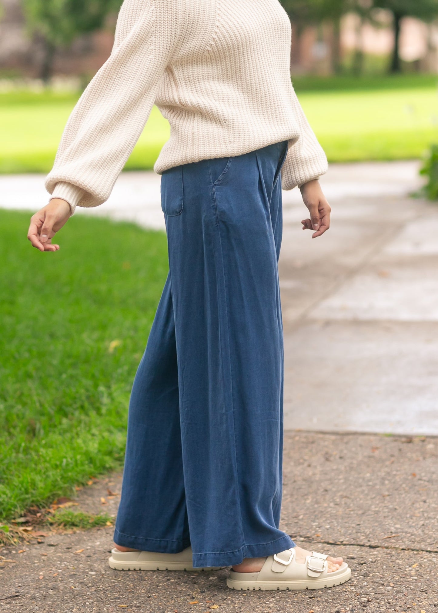 Dark Chambray Wide Leg Pants FF Pants