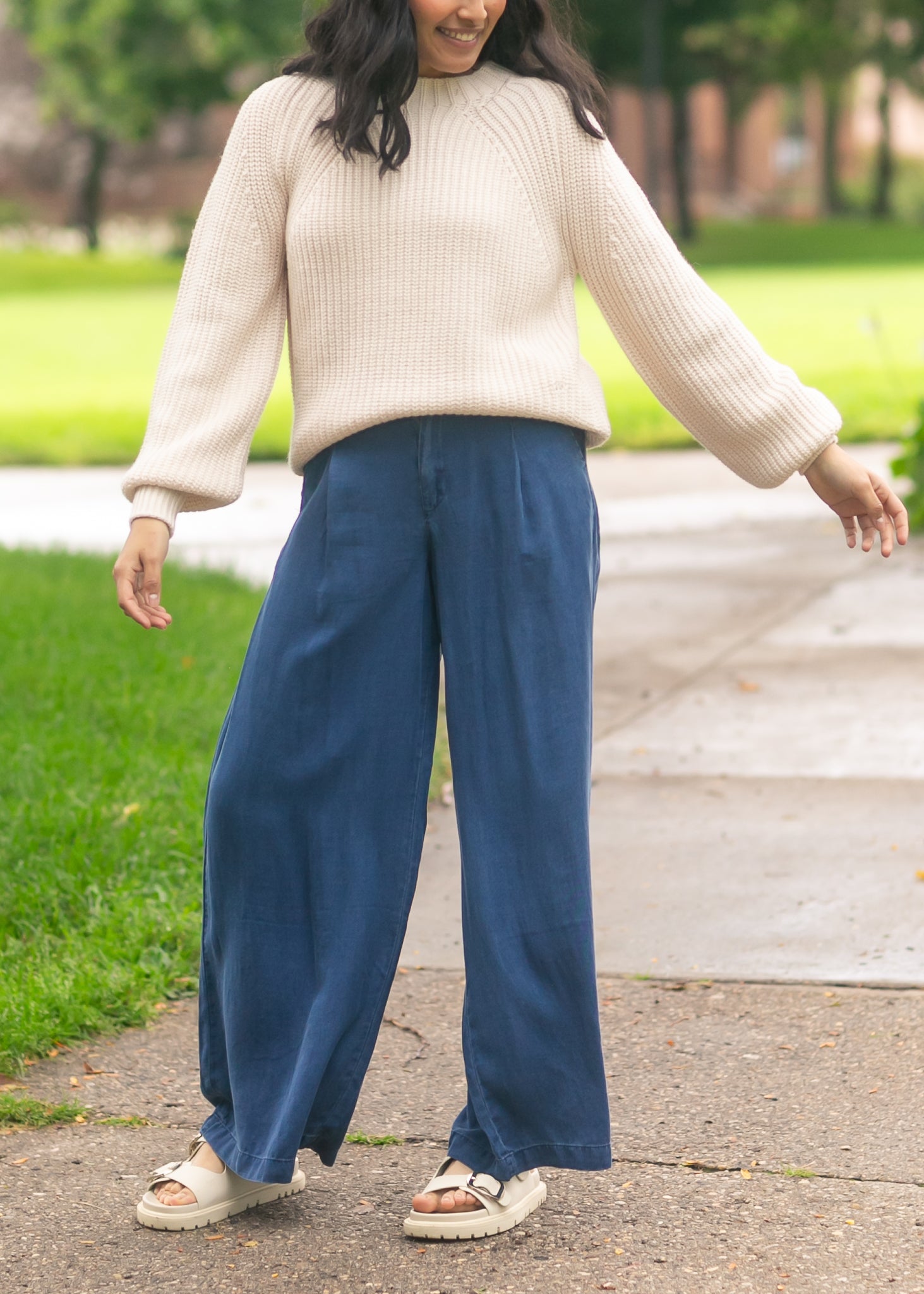 Dark Chambray Wide Leg Pants FF Pants