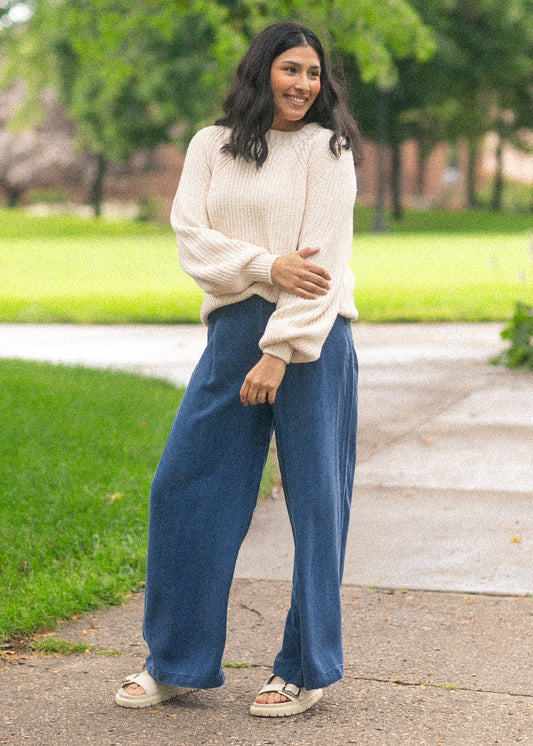 Dark Chambray Wide Leg Pants FF Pants