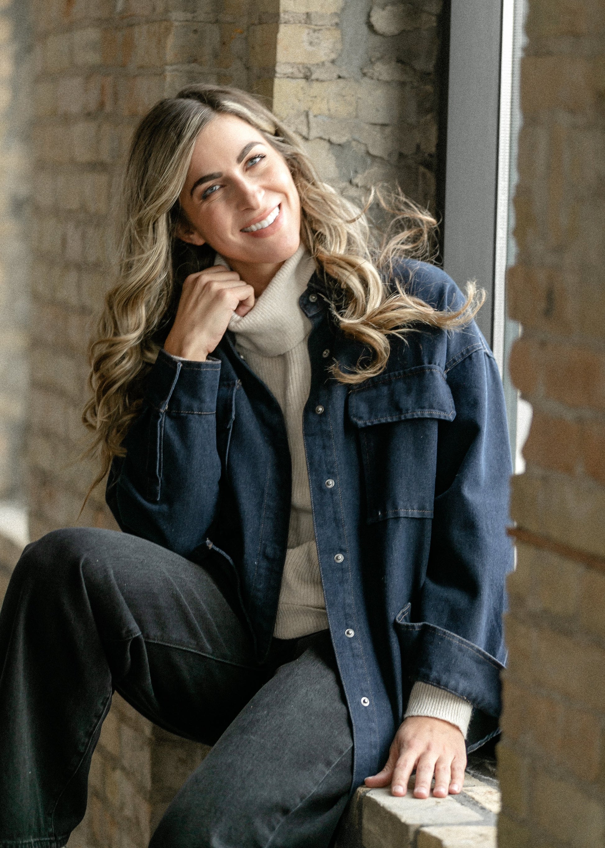 Dark Denim Button Up Top FF Tops