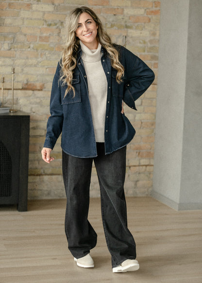 Dark Denim Button Up Top FF Tops