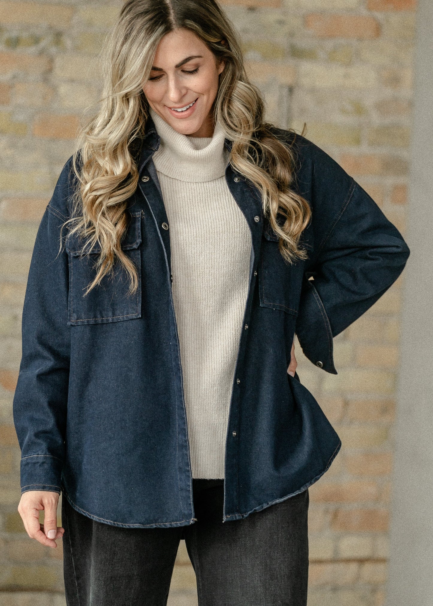 Dark Denim Button Up Top FF Tops