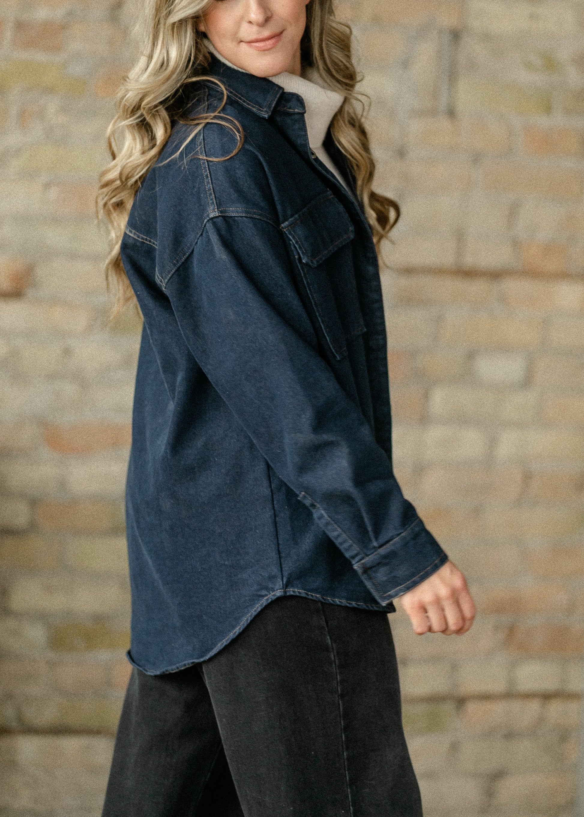 Dark Denim Button Up Top FF Tops