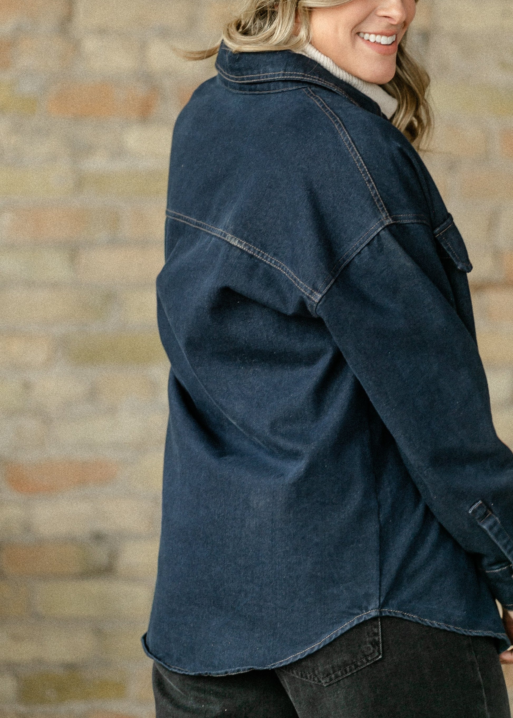 Dark Denim Button Up Top FF Tops