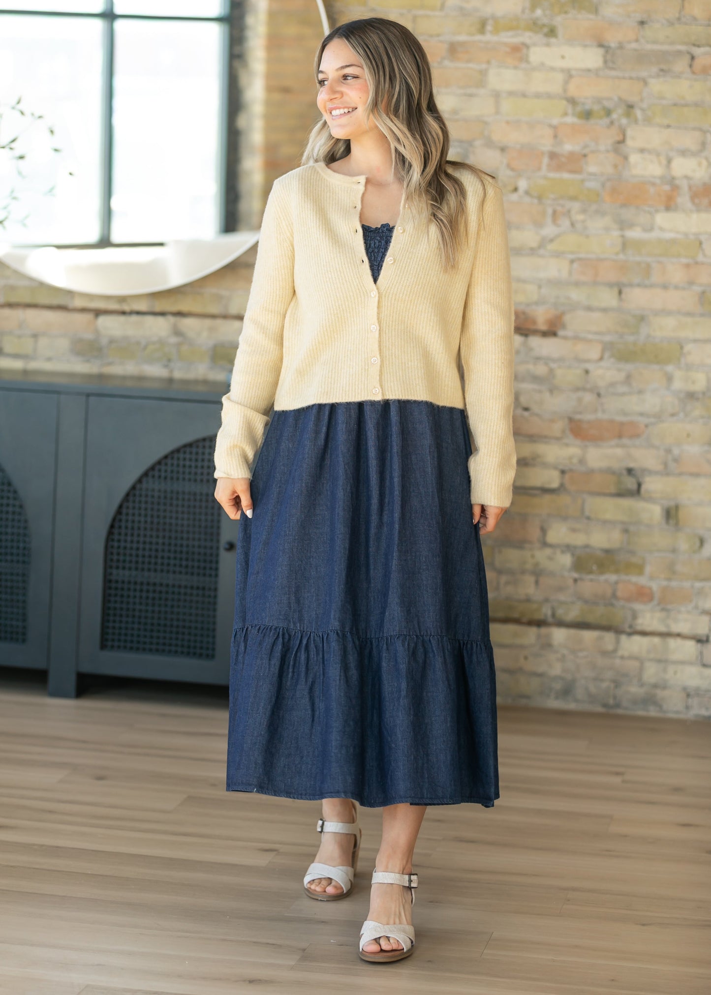 Dark Denim Ruffle Strap Maxi Dress FF Dresses