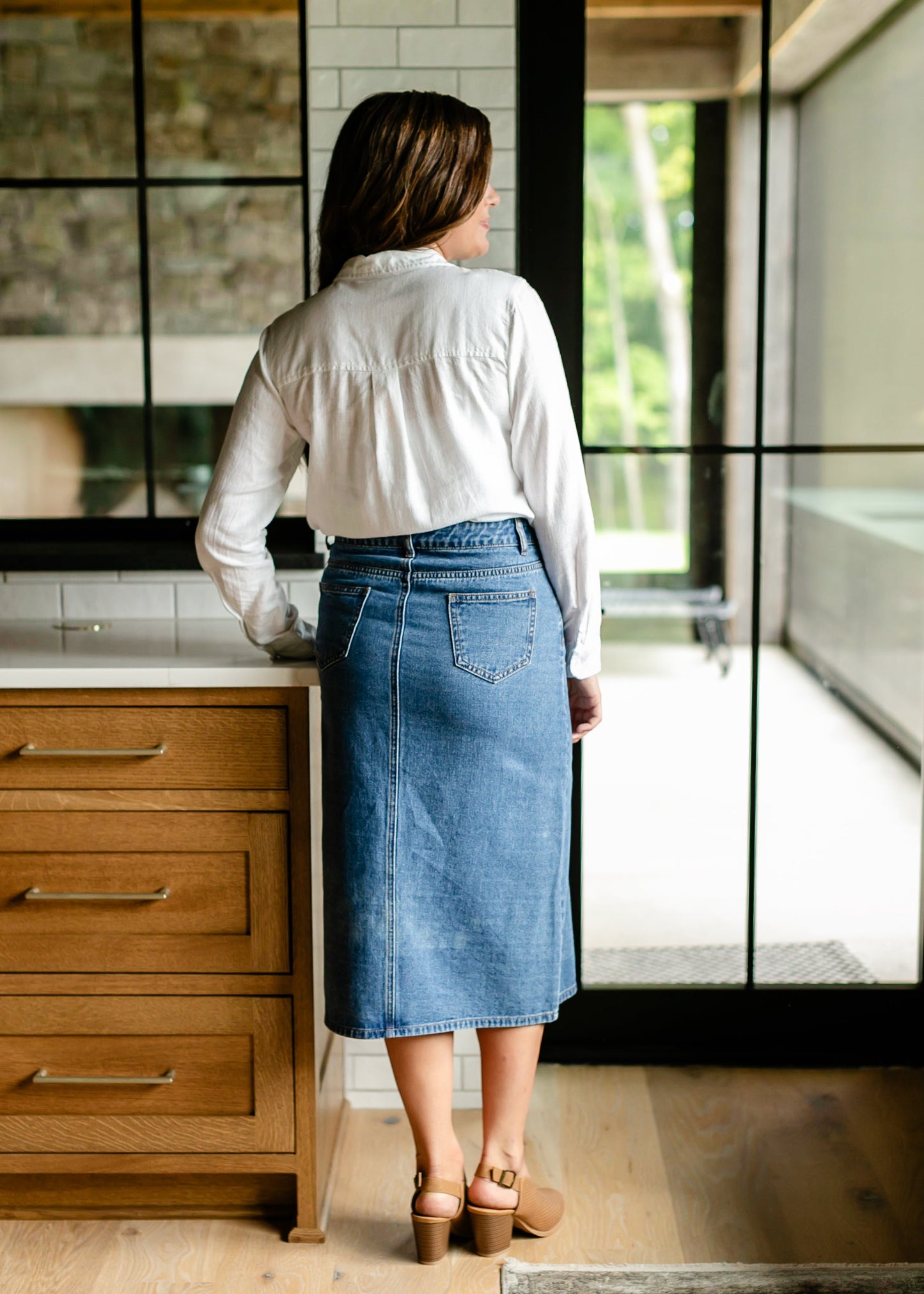 Delaney Medium Wash Denim Midi Skirt IC Skirts