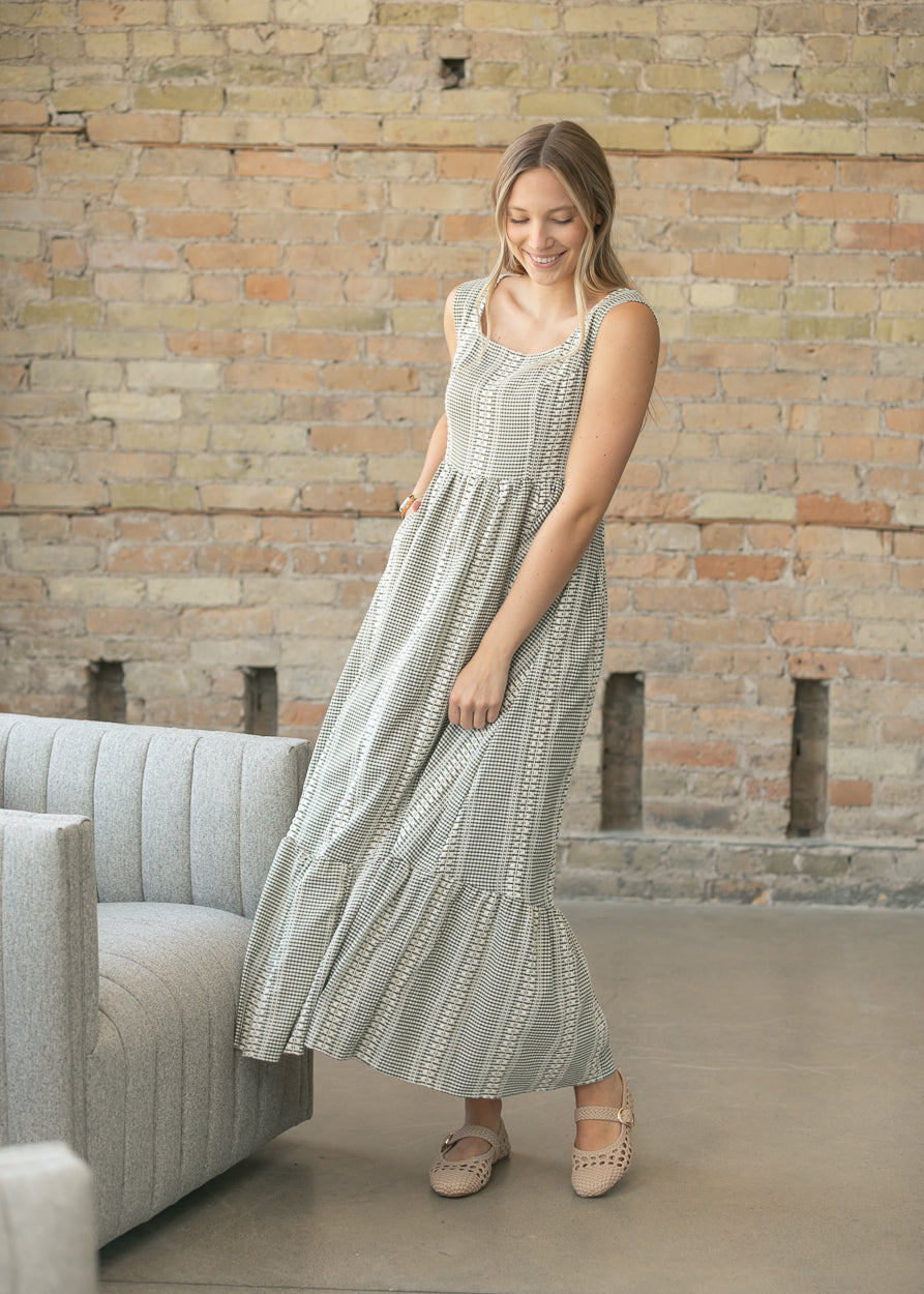 Delphine Olive Textured Maxi Dress FF Dresses