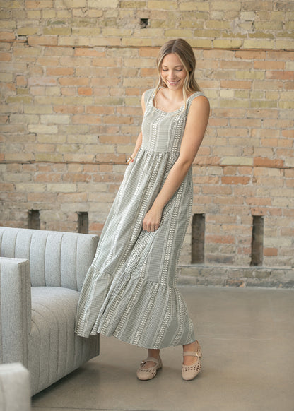 Delphine Olive Textured Maxi Dress FF Dresses