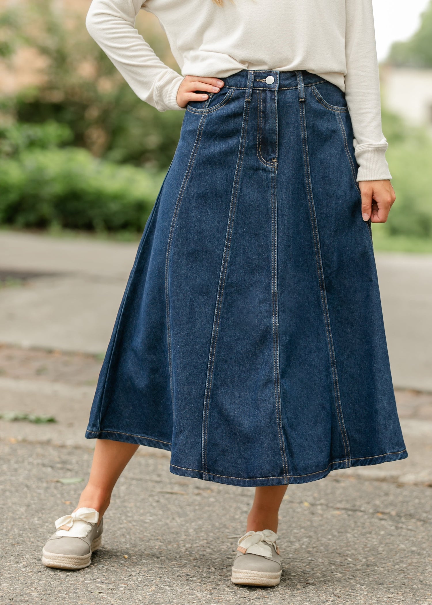 Denim A-line Maxi Skirt FF Skirts Dark Denim / S