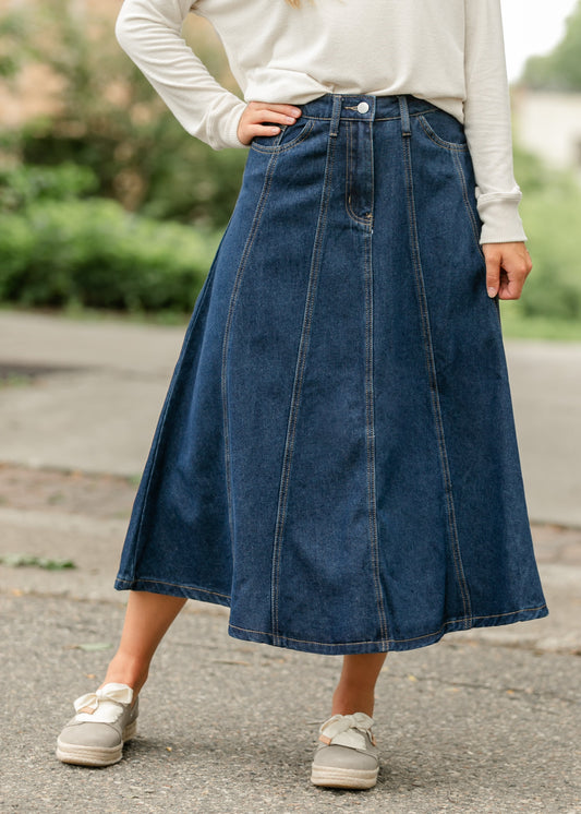 Denim A-line Maxi Skirt FF Skirts Dark Denim / S