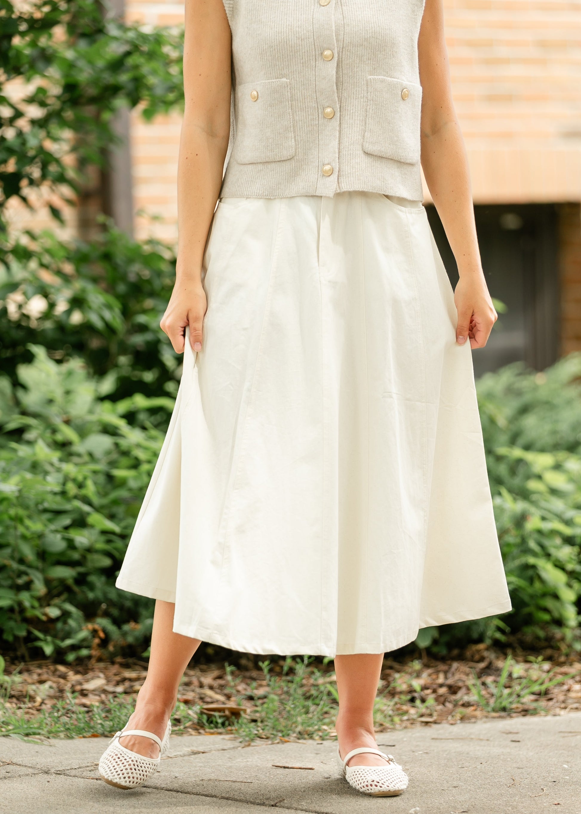 Denim A-line Maxi Skirt, Oatmeal / Medium Denim A-line Maxi Skirt, Oatmeal / Medium