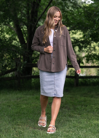 Denim Knit Shacket FF Layering Essentials