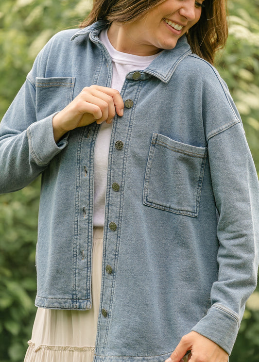 Denim Knit Shacket FF Layering Essentials Denim / S/M