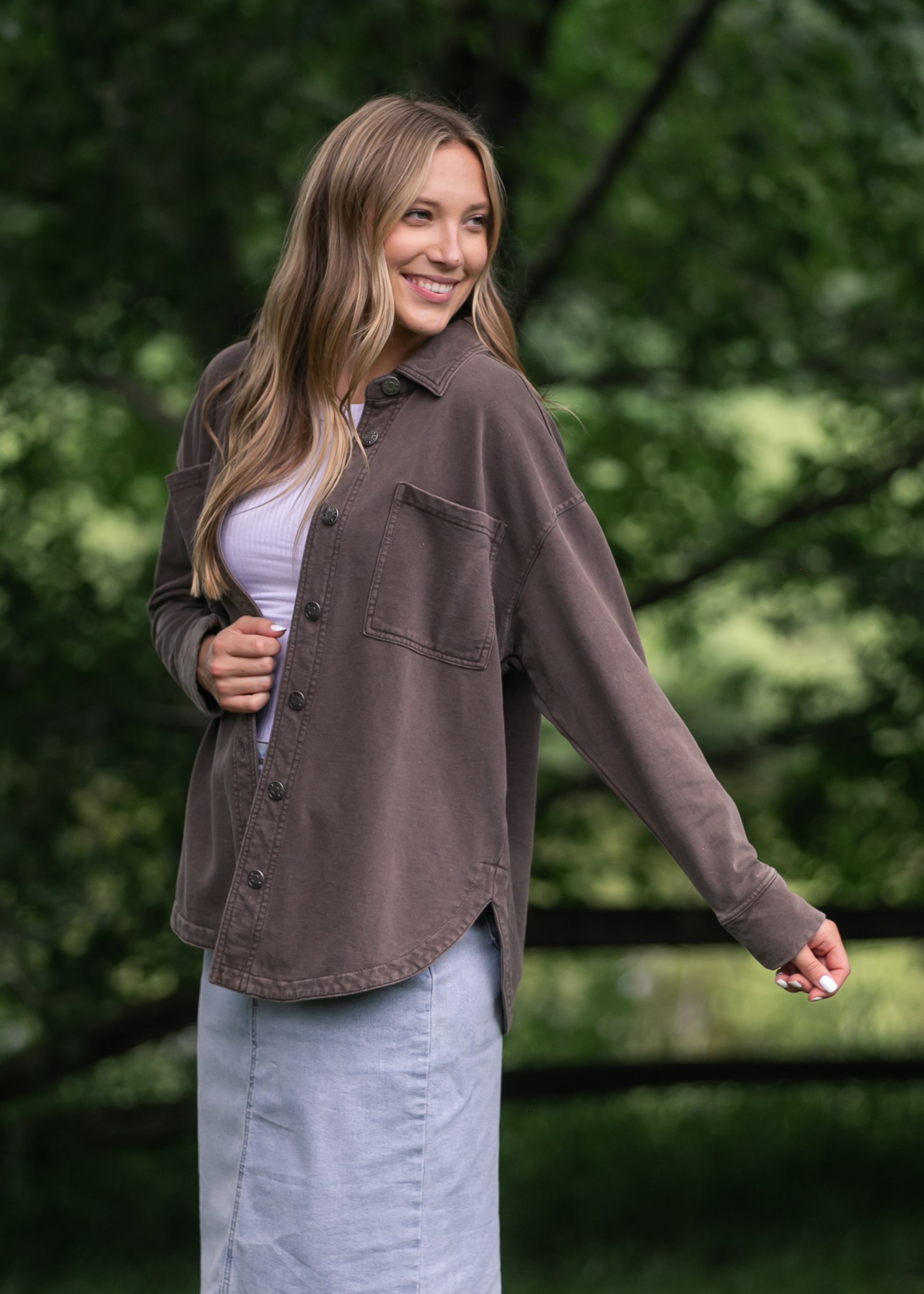 Denim Knit Shacket FF Layering Essentials Mocha / S/M