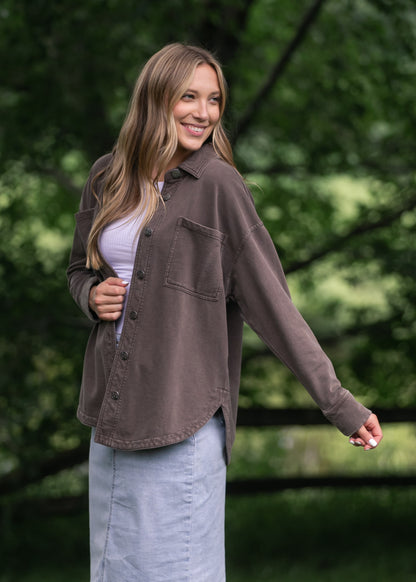 Denim Knit Shacket FF Layering Essentials Mocha / S/M