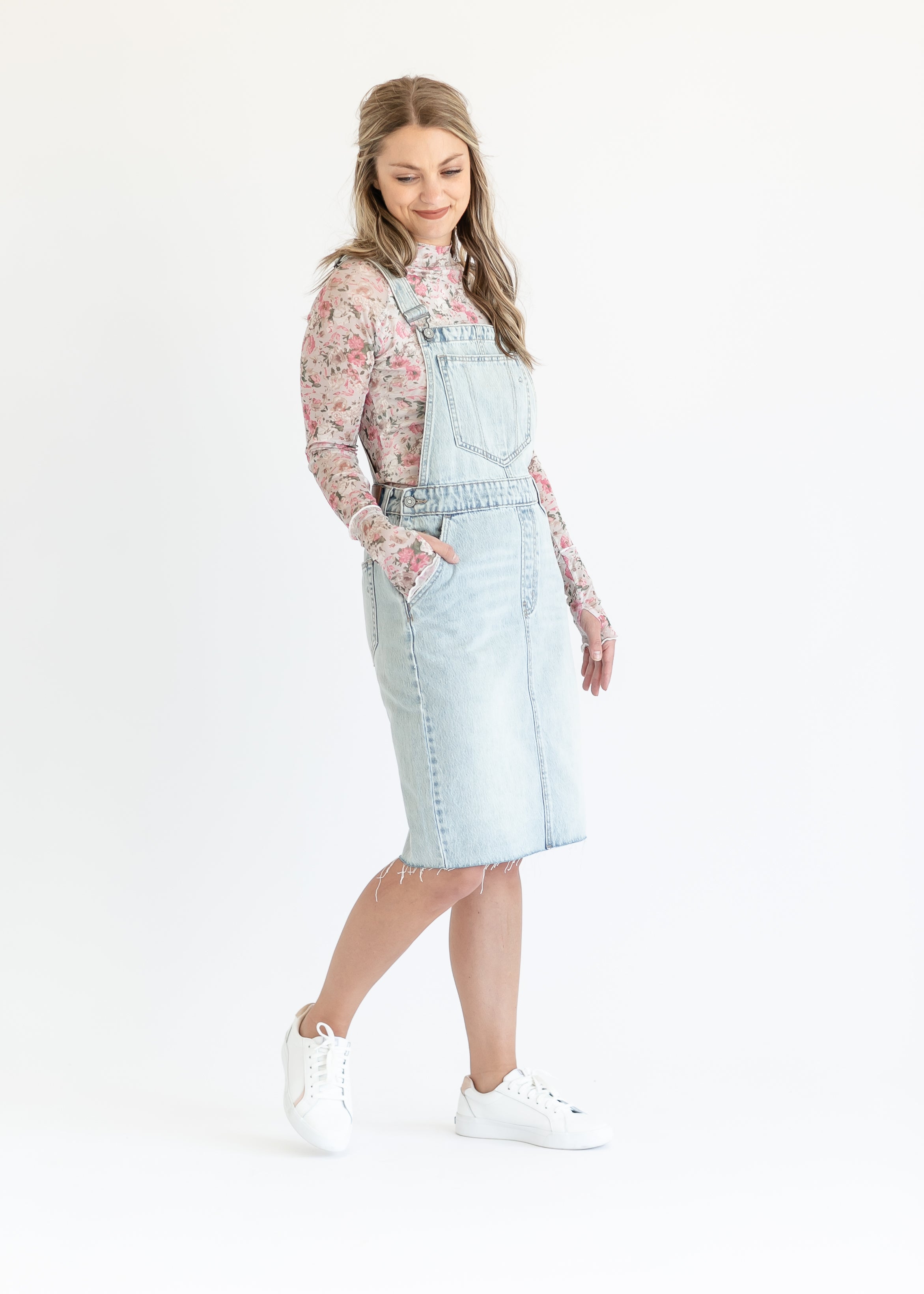 Denim Overall Jumper Raw Hem Midi Dress
