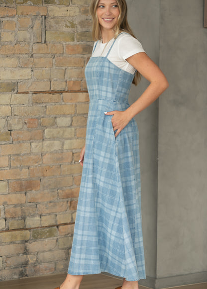 Denim Plaid Sleeveless Maxi Dress FF Dresses