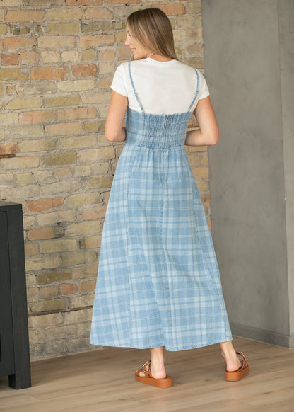 Denim Plaid Sleeveless Maxi Dress FF Dresses