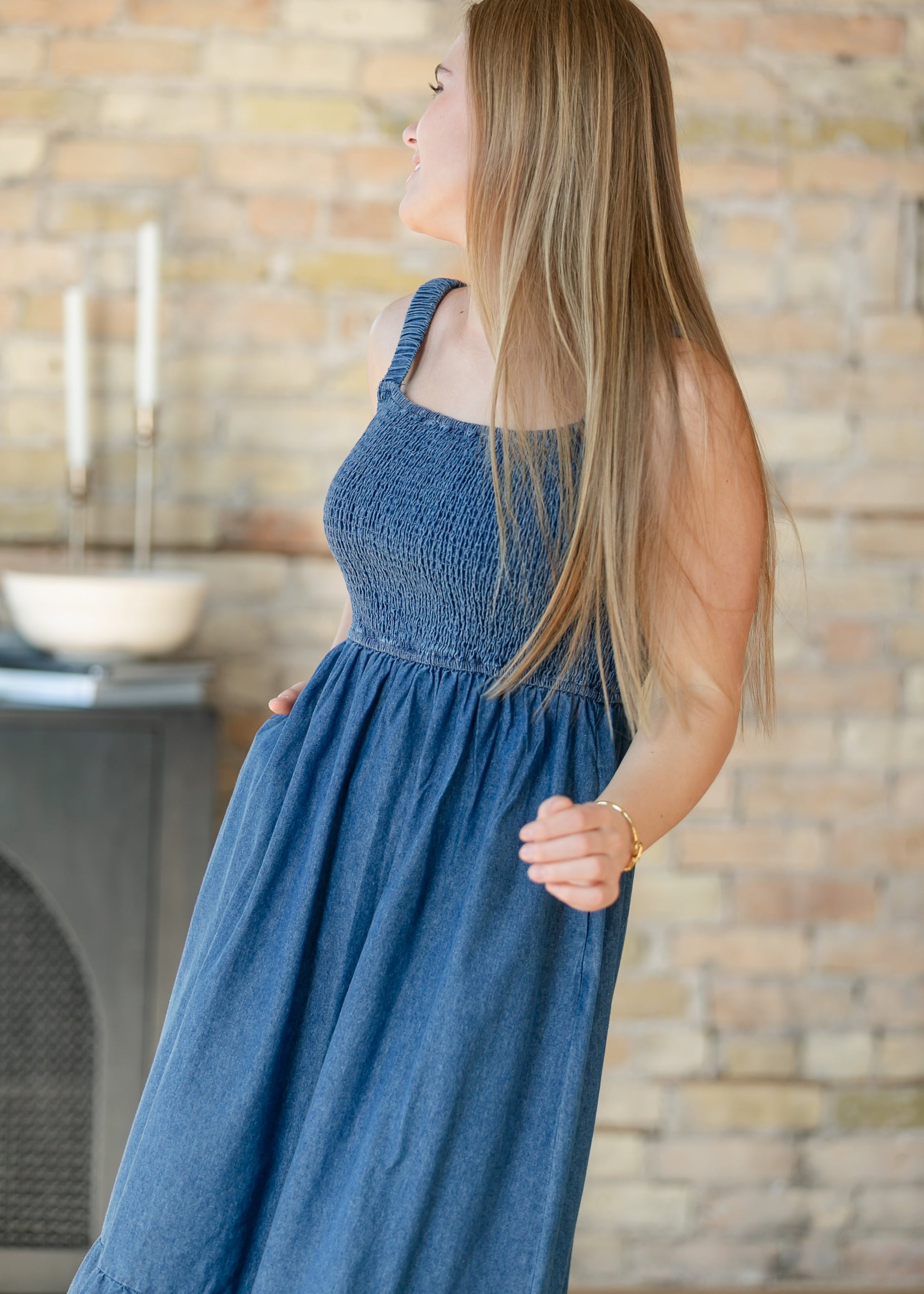 Denim Smocked Tank Maxi Dress
