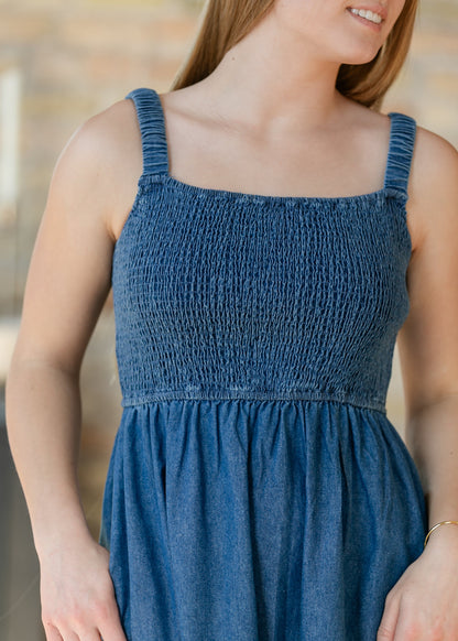 Denim Smocked Tank Maxi Dress FF Dresses