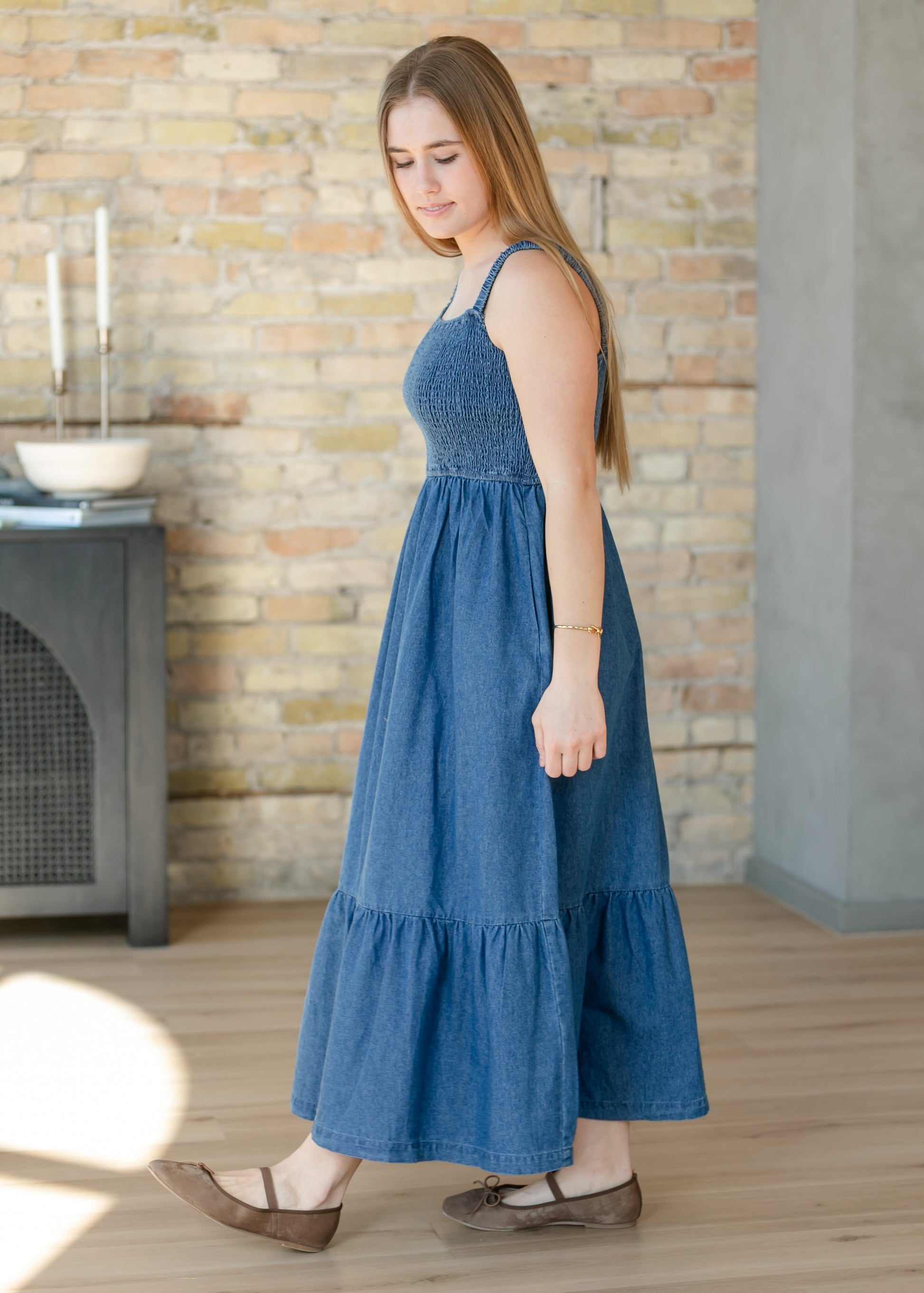 Denim Smocked Tank Maxi Dress